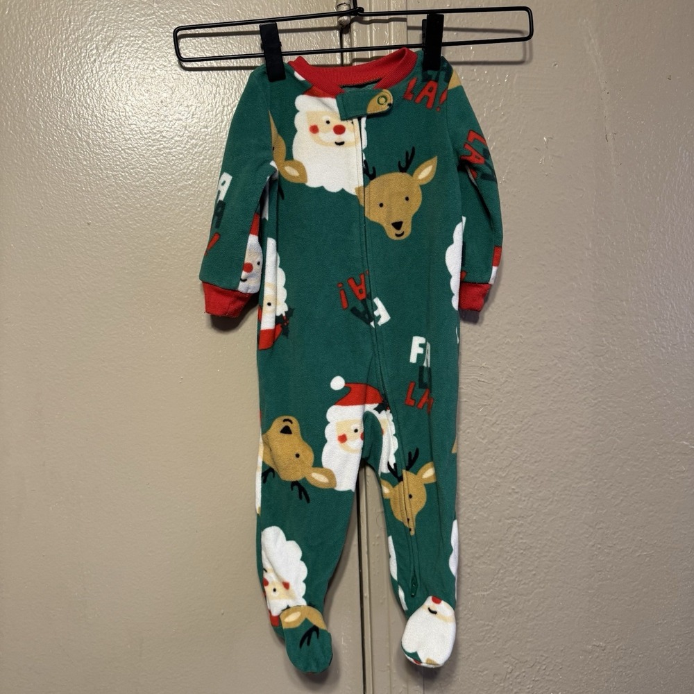 Infant 9 Mos Unisex Carters Baby Christmas Santa FA LA LA 1 Piece Pajama